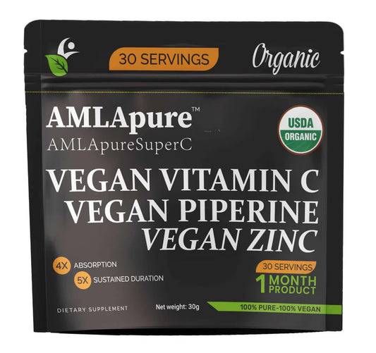 AMLApure Orange Label SuperC 30-serving pouch, Vegan Vitamin C, Piperine, and Guava formula, USDA Organic -  whole fruit & extract 